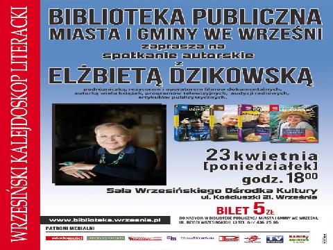 spotkanie autorskie, elżebieta dzikowska, zaproszenie diblioteka